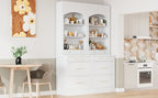 [Assembly Video Provided] TOPMAX Modern 83.7inch High Kitchen Pantry, Freestanding Tall Kitchen Hutch with Faux Marble Top,Cupboard Cabinet with 5 Storage Drawers and Adjustable Shelf, Set of 2, White - Grand Goldman Shop