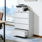 4 Drawer Lateral File Cabinet, Heavy Duty Metal Filing Cabinet, 35.4 Inch Wide Locking File Cabinet for Home Office, Space-Sa