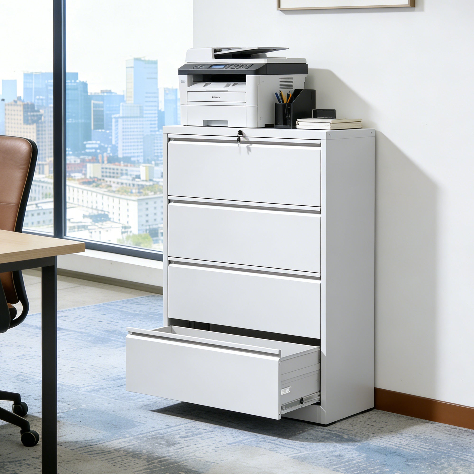 4 Drawer Lateral File Cabinet, Heavy Duty Metal Filing Cabinet, 35.4 Inch Wide Locking File Cabinet for Home Office, Space-Sa