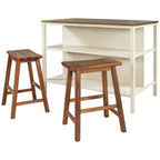 TOPMAX Rustic 3-piece Stationary Kitchen Island Set with Butcher Block and Seating, Walnut and Cream White - Grand Goldman Shop