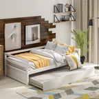 White Twin Daybed with Trundle Frame Set, Pine Wood and MDF, 76''L x 41.7''W x 25.9''H - Grand Goldman Shop