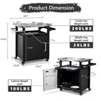 K&K 39.5' Outdoor Grill Cart with Storage Cabinet, Outdoor Bar Cart Pizza Oven Table with Wheels, Stainless Steel Top, Outdoor Kitchen Island with Spice & Paper Rack for BBQ, Waterproof Cover Included - Grand Goldman Shop