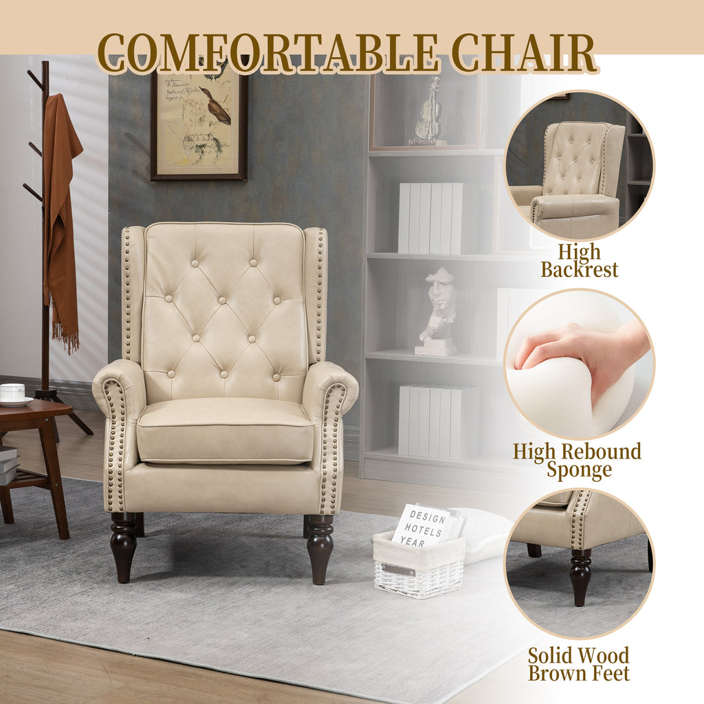Modern Accent Chair Lounge Chair with Sturdy Wood Legs in Camel PU Leather for Living Room and Bedroom - Grand Goldman Shop