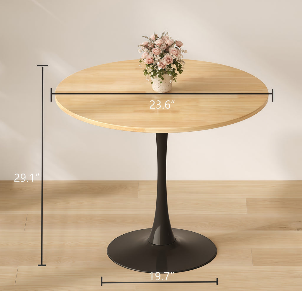 (Natural Wood Color)Round Table, Modern Dining Table, Dining Table, MDF Top and Steel Base Tulip Round Kitchen Table, Kitchen Table, Mid Century Coffee Table for Living Room 24 Inch, Oval Dining Table - Grand Goldman Shop