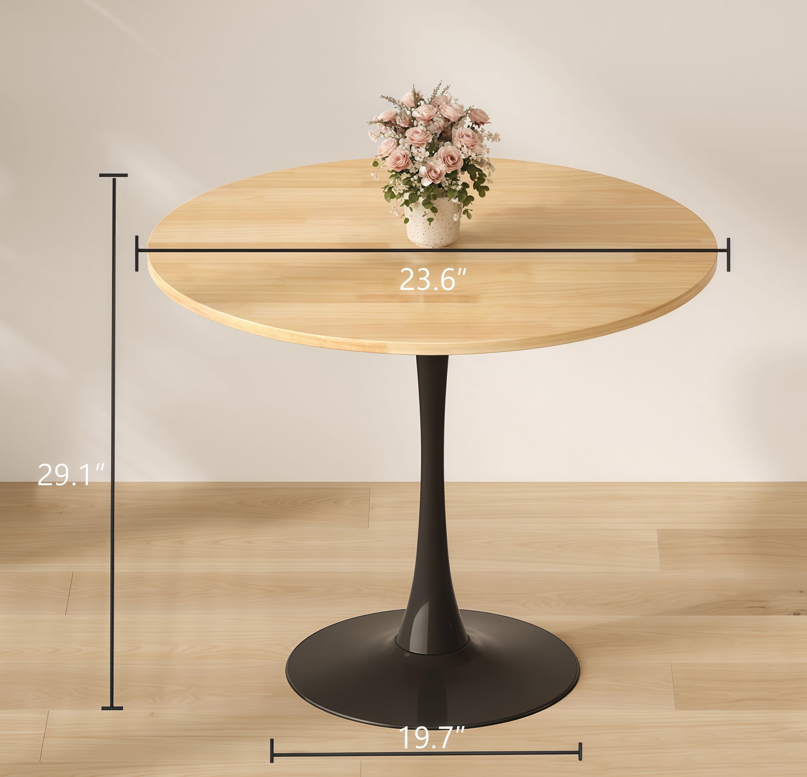 (Natural Wood Color)Round Table, Modern Dining Table, Dining Table, MDF Top and Steel Base Tulip Round Kitchen Table, Kitchen Table, Mid Century Coffee Table for Living Room 24 Inch, Oval Dining Table - Grand Goldman Shop