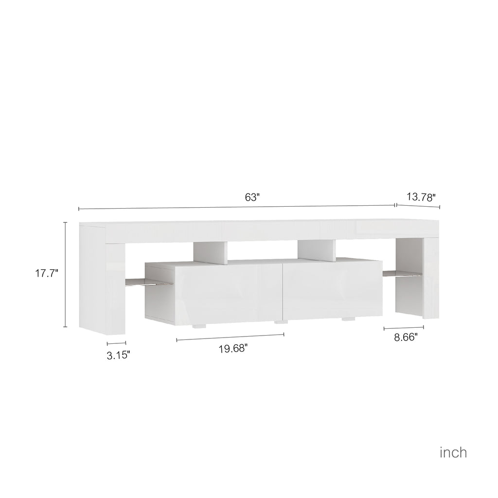 High gloss TV Stand with LED Lights for TVs up to 65'', Modern TV Console with Storage Cabinets for Living Room - Grand Goldman Shop