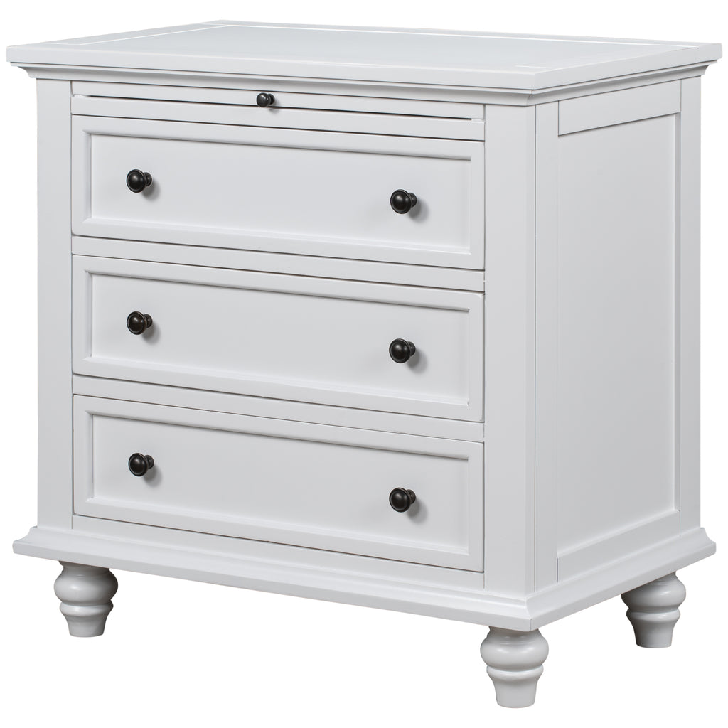 U_STYLE 27.6'' Painted Nightstand with pull-out tray, Fashion Bedside Cabinet with 3 Drawers, Minimalist Sofa Side Table with rubber legs and Metal handle for Bedroom Sofa Couch Office - Grand Goldman Shop