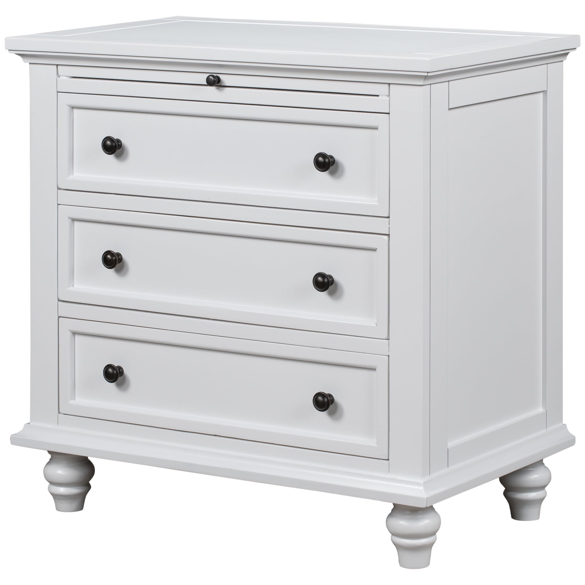 U_STYLE 27.6'' Painted Nightstand with pull-out tray, Fashion Bedside Cabinet with 3 Drawers, Minimalist Sofa Side Table with rubber legs and Metal handle for Bedroom Sofa Couch Office - Grand Goldman Shop