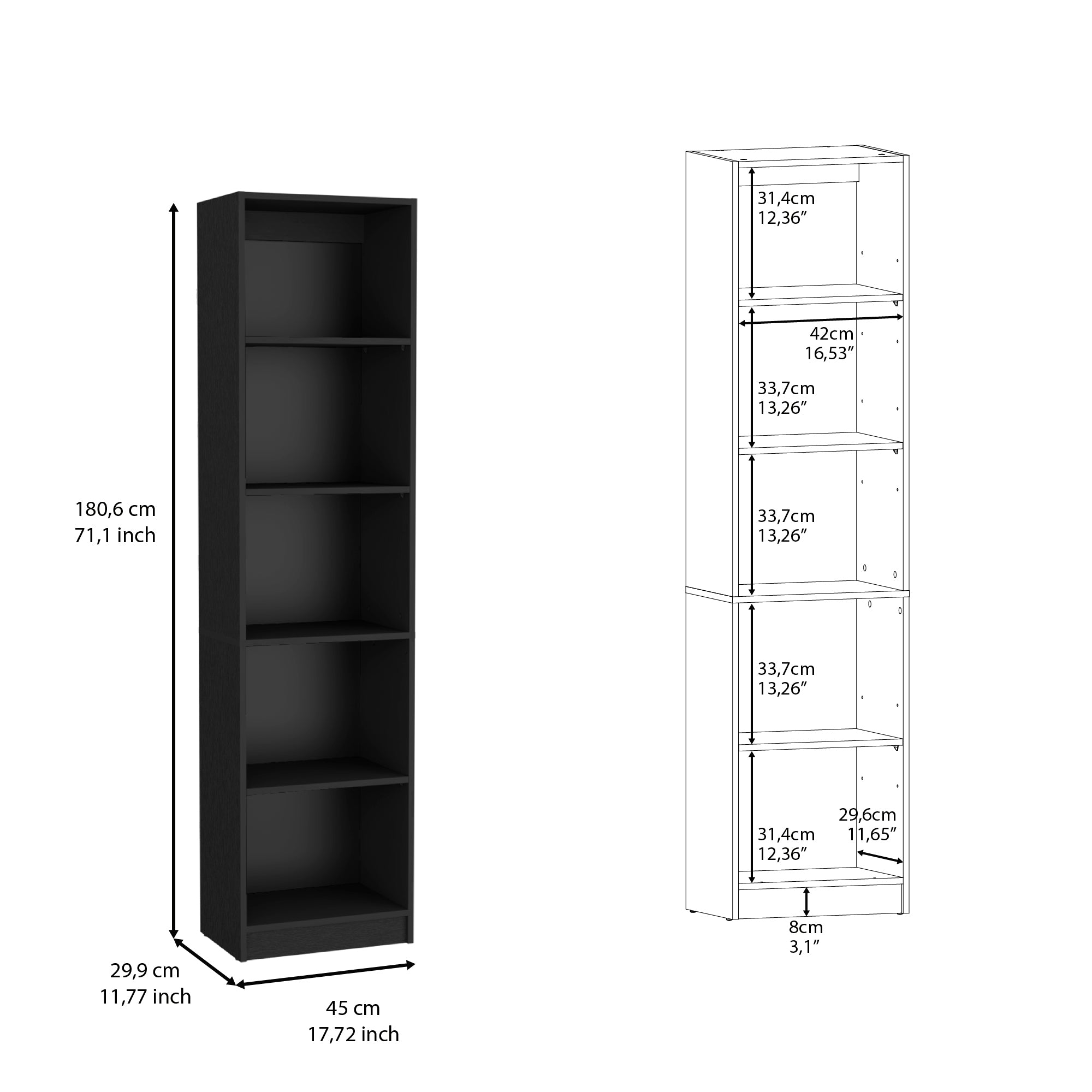 Bookcase Compact Bookshelf with Multiple Shelves, Black - Grand Goldman