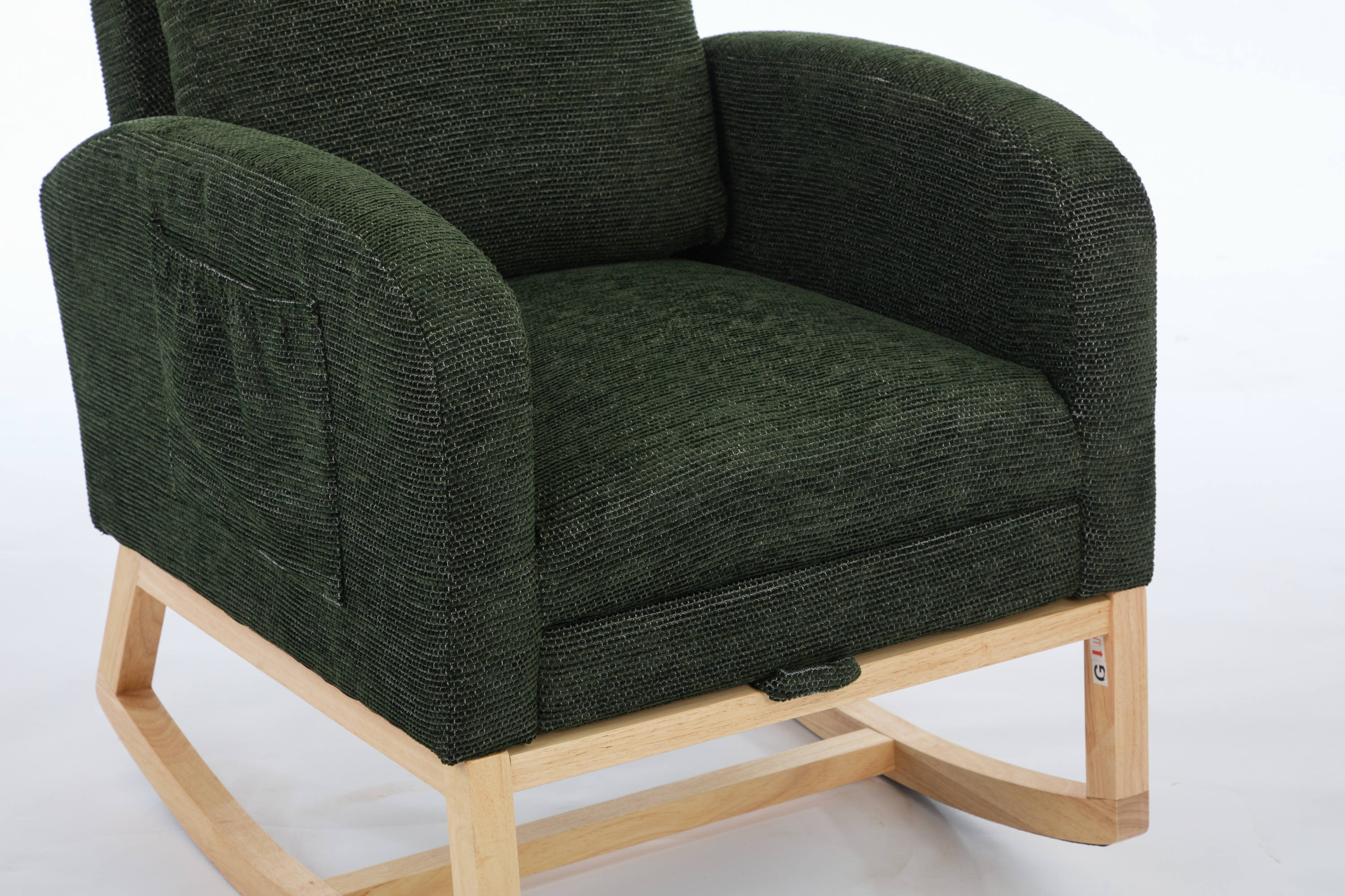 Modern Accent Rocking Chair Rocking Chair with Solid Wood Legs, Upholstered Nursery Glider Rocker, Comfy Armchair with Side Pocket, Living Room Lounge Arm Chair with High Backrest fabric - Grand Goldman Shop