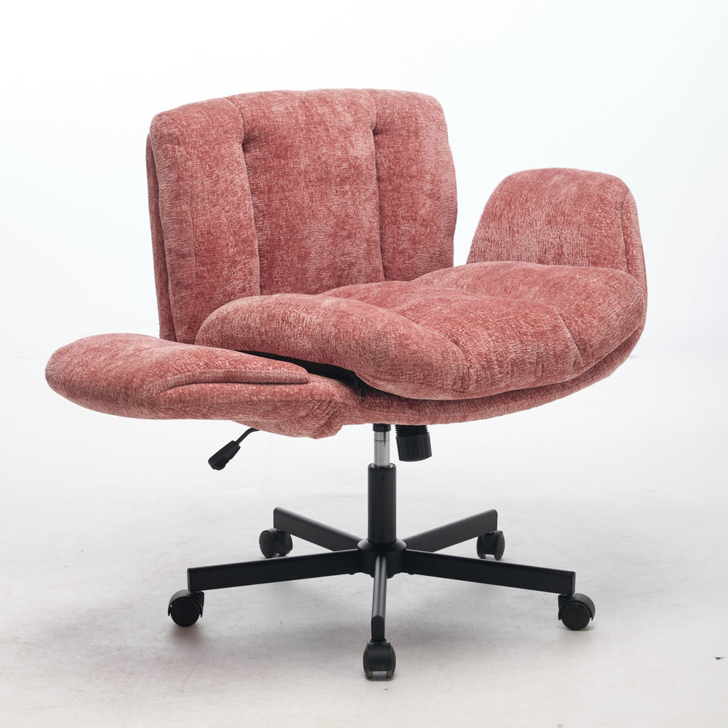 Modern Chenille Swivel Office Chair, Height Adjustable Task Chair with Convertible Multi-Position Armrests, Comfy Double Cush