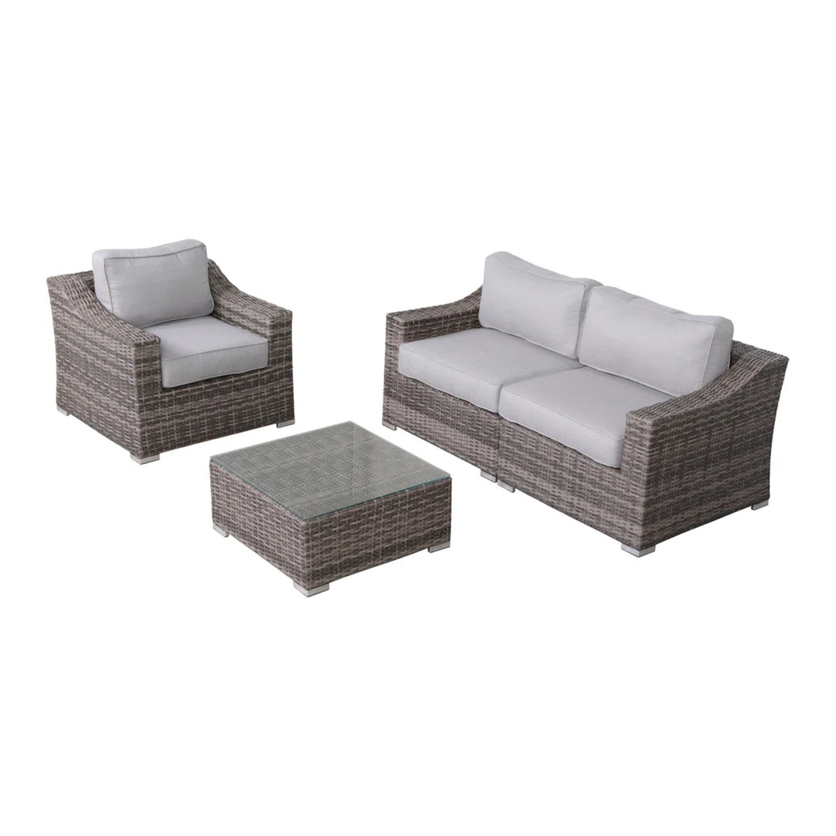 Elegant Outdoor Wicker 3-Person Seating Set with Cushions in Gray, Durable HDPE and Aluminum Frame