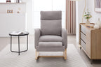 015B-Teddy Fabric Leisure Rocking Chair,Nursery Rocking Chair With Adjustable Footstool,Thickened Headrest And High Backrest, Storage Pocket On The Right Side,The Base Rocker Is Solid Wood,Light Gray - Grand Goldman Shop