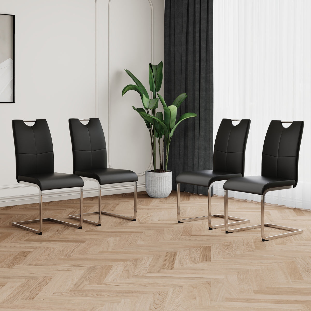 Modern Dining Chairs with Faux Leather Padded Seat Dining Living Room Chairs Upholstered Chair with Chrome Metal Legs Design for Kitchen, Living, Bedroom, Dining Room Side Chairs Set of 4 - Grand Goldman Shop