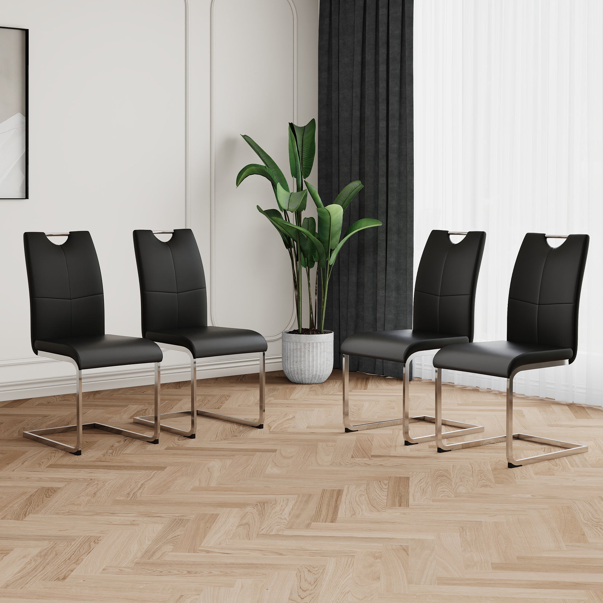 Modern Dining Chairs with Faux Leather Padded Seat Dining Living Room Chairs Upholstered Chair with Chrome Metal Legs Design for Kitchen, Living, Bedroom, Dining Room Side Chairs Set of 4 - Grand Goldman Shop