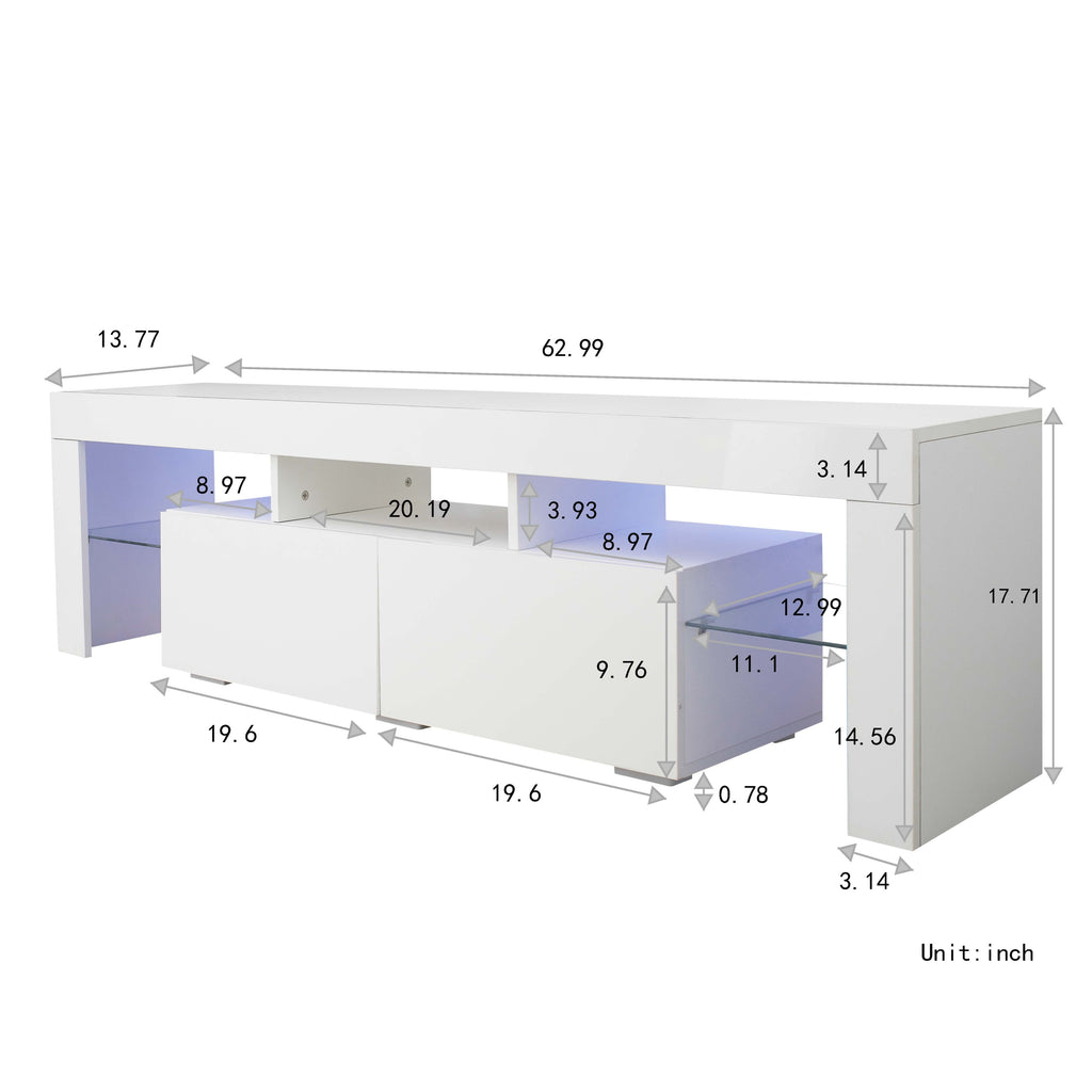 Modern White TV Stand, 20 Colors LED TV Stand w/Remote Control Lights - Grand Goldman Shop
