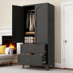 71' Tall Metal Wardrobe Cabinet with 2 Drawers and Hanging Rod, 2 Doors Wardrobe Closet with Shelf for Bedroom, Office, Laundry Room,Entryway ,Foyer,Guesthouse (Black) - Grand Goldman Shop