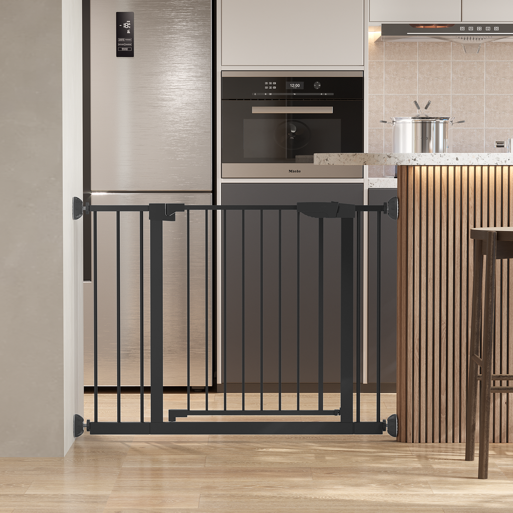 29.5-45.3' Wide Baby Gate with wall protector for Stairs, Dog Gate Indoor for Doorways, No Drilling Pressure Mounted Pet Gate