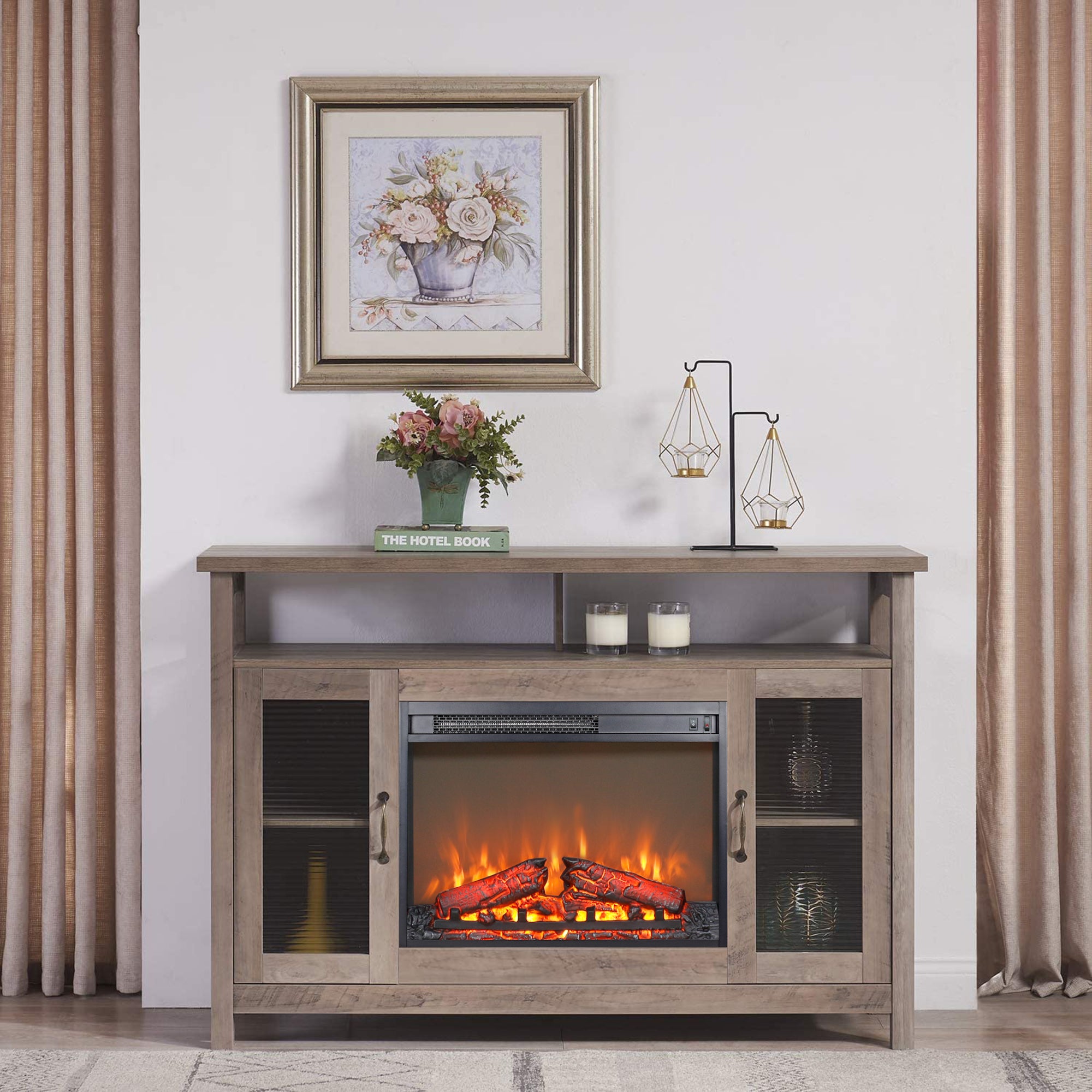 23 inch electric fireplace insert heater with log set & realistic flame, overheating protection without control - Grand Goldman Shop