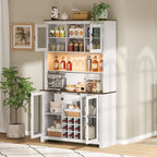 70.9' Kitchen Pantry Storage Cabinet Rustic Buffet Cabinet, Kitchen Hutch Cabinet with LED Outlets Food Pantry Cabinet with Doors and Shelves Wine Rack for Dining Room, White - Grand Goldman Shop