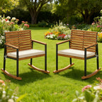 Lawn Rocking Chair Set of 2 Rocking Chairs with Armrests Cushion, Cream White - Grand Goldman Shop