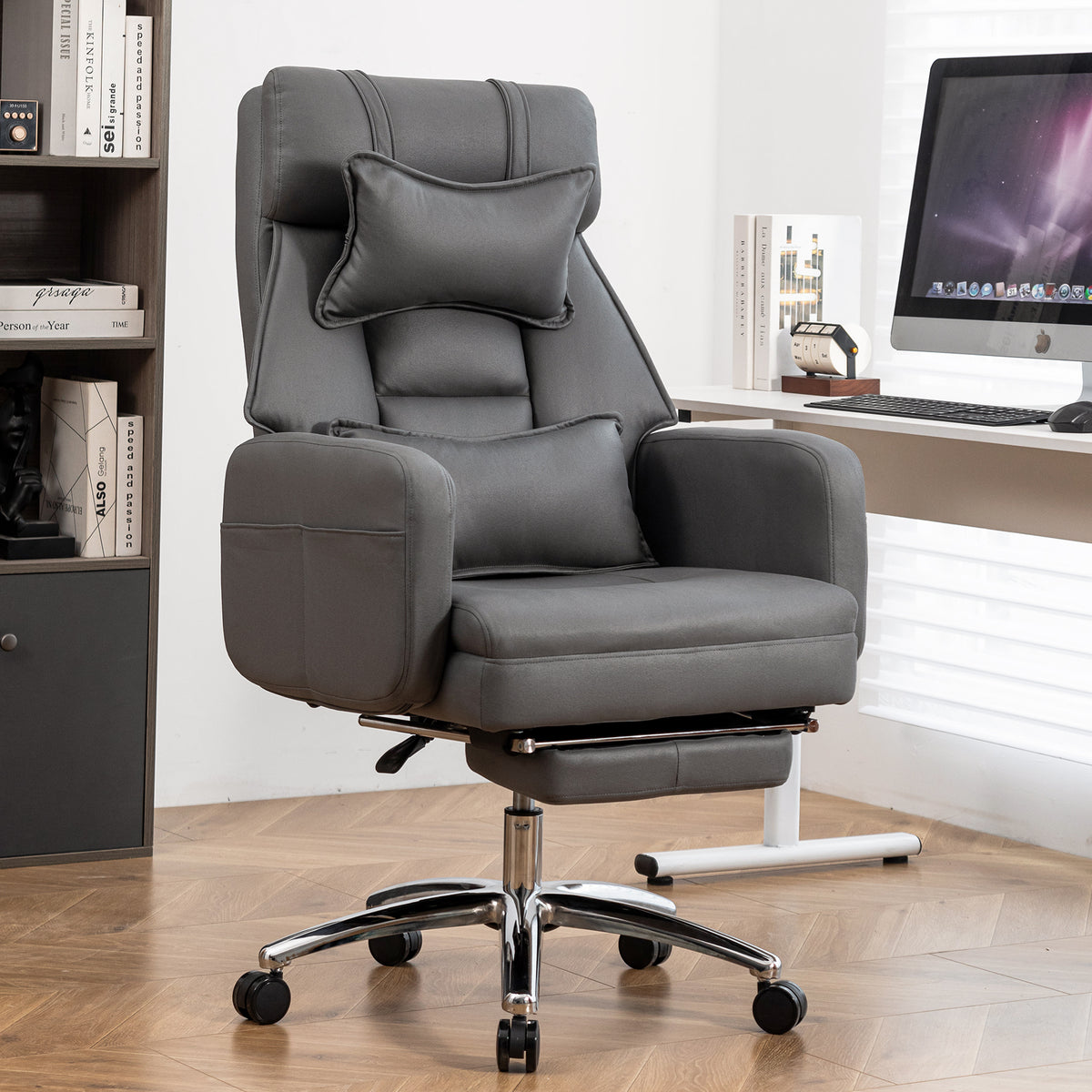 Swivel Ergonomic Office Chair, Technology Leather  High Back Office Chair with Lumbar Support Headrest, Sedentary Comfortable