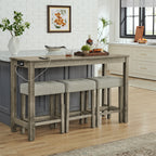 59 Inch Bar Table, Dining Table, Sofa Table with Power Outlet, 3 Upholstered Stools, 4 Piece Bar Table and Chair Set for Living Room, Dining Room, Kitchen - Grand Goldman Shop