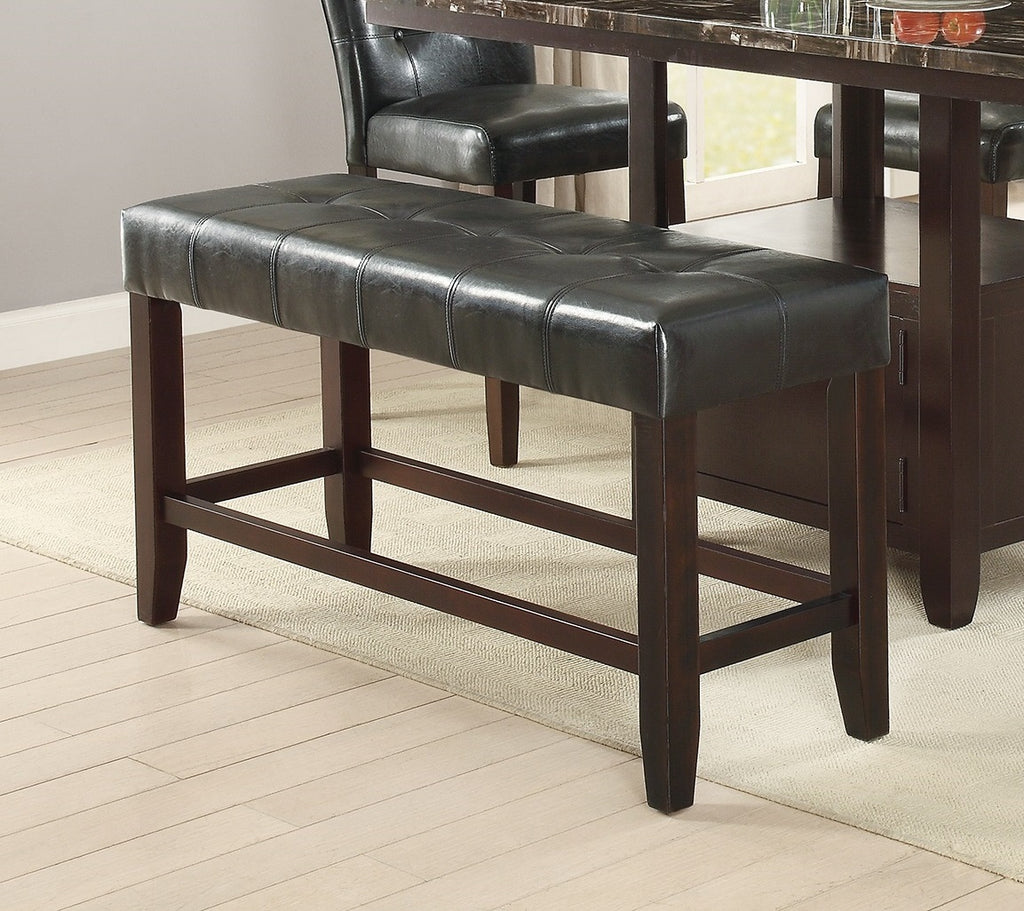 Counter Height 1pc Bench Dining Room Black Faux Leather Cushion Tufted Seat Wooden Base Comfort Seat Kitchen Dining - Grand Goldman Shop