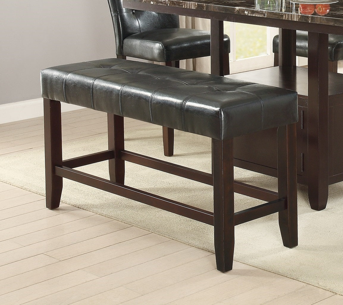 Counter Height 1pc Bench Dining Room Black Faux Leather Cushion Tufted Seat Wooden Base Comfort Seat Kitchen Dining - Grand Goldman Shop