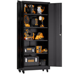 71'H Metal Garage Storage Cabinet with Wheels and Lock, Heavy Duty Rolling Metal Cabinet, 4 Adjustable Shelves (180lb Each), 