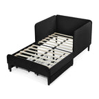Black Velvet Twin Upholstered Platform Bed Frame with 2 Storage Drawers and Adjustable Sofa Bed - Grand Goldman Shop