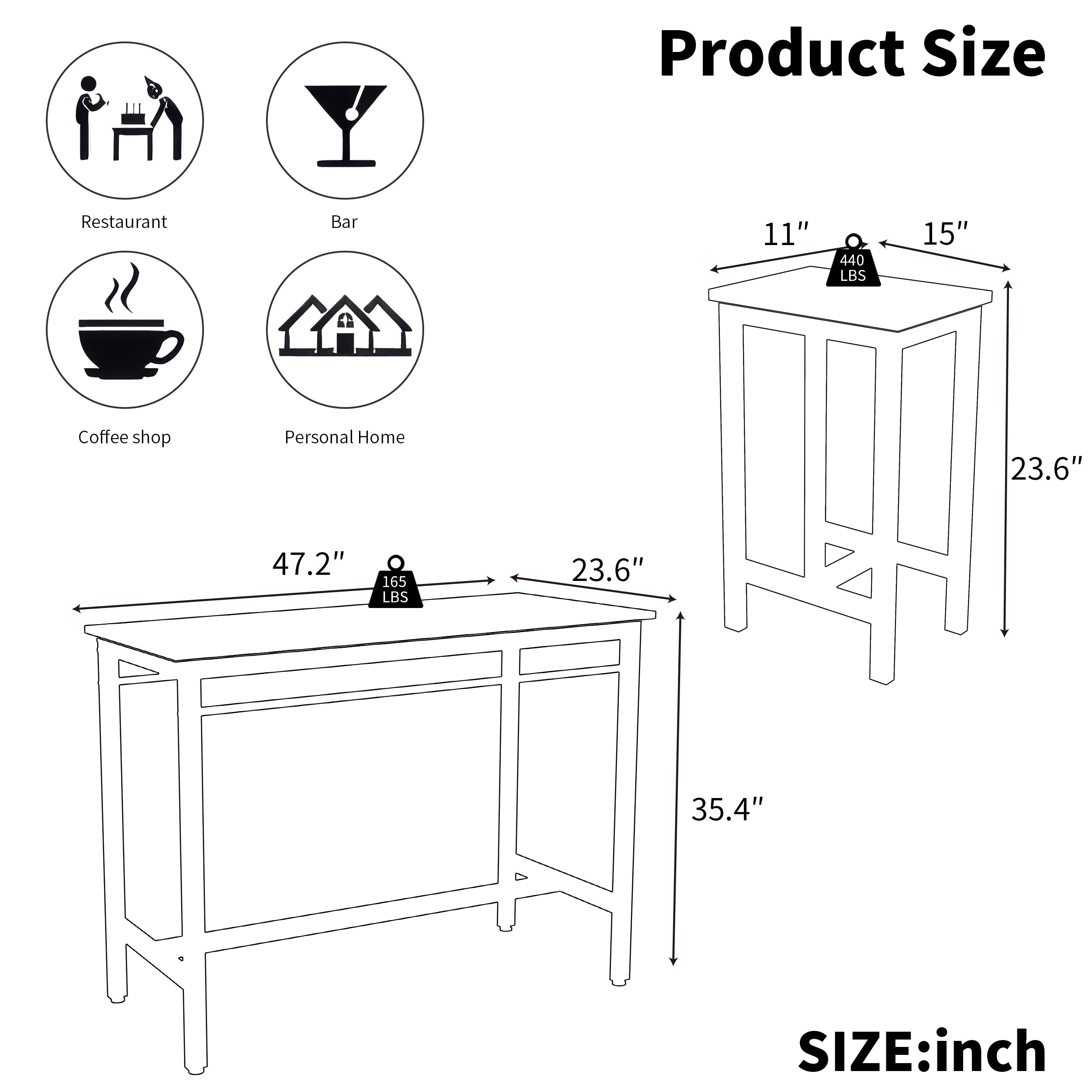 5-piece modern kitchen table with four bar stools Bar table set 5PC,metal frame and MDF, white oak,47.5'' L x 23.7'' W x 35.5'' H. - Grand Goldman Shop