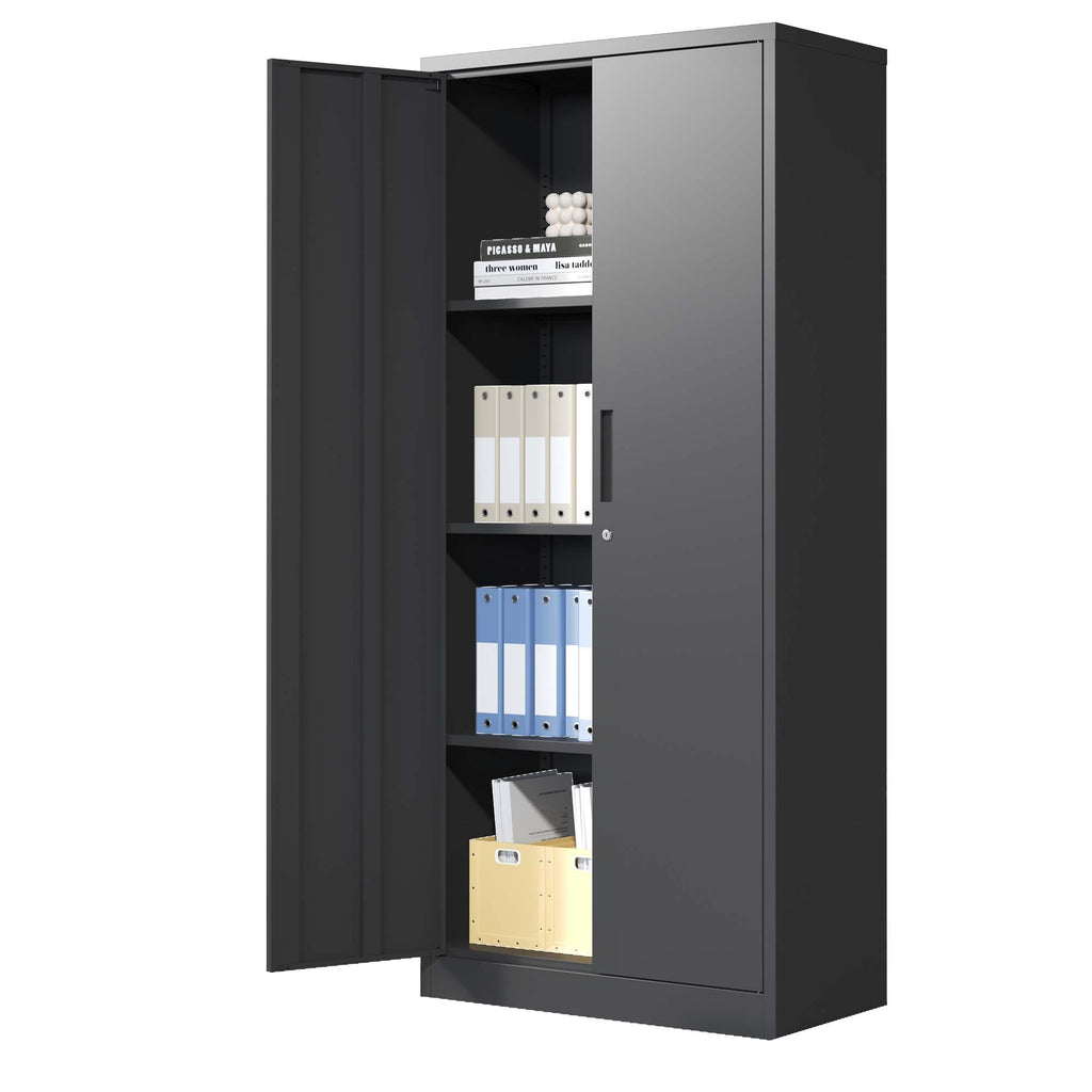 Heavy Metal Garage Storage Cabinet, Black Tool Steel Locking Cabinet with Doors and 3 Adjustable Shelves, 71 Inch Tall | Prem