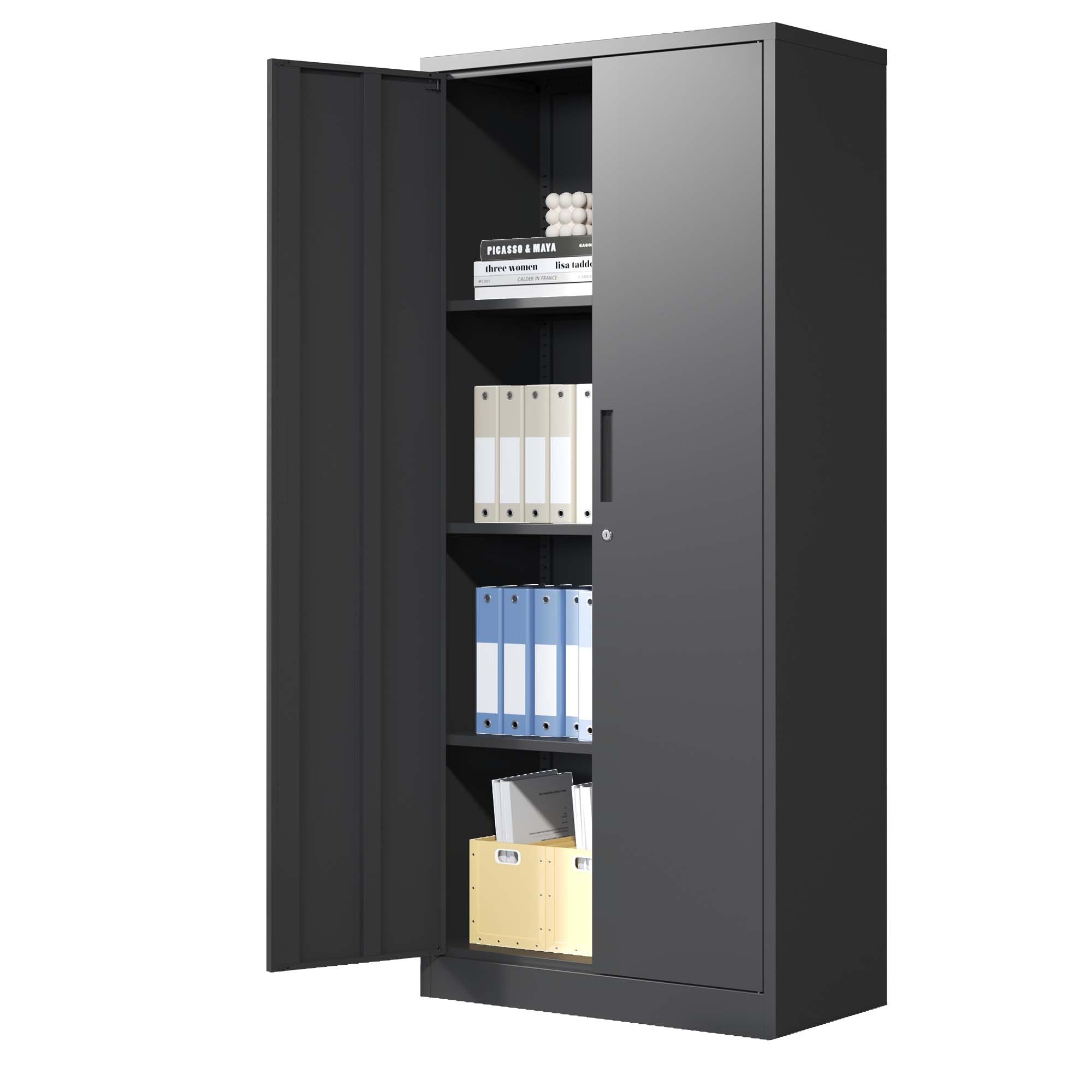 Heavy Metal Garage Storage Cabinet, Black Tool Steel Locking Cabinet with Doors and 3 Adjustable Shelves, 71 Inch Tall | Prem