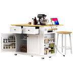 48 inch Kitchen Island with Drop Leaf,Power Outlet,Internal Storage Rack,Rolling Kitchen Storage Cart on 5 Wheels with 5 Open Side Racks for Kitchen,White (Old SKU N707P257057W)(Not Include Stools) - Grand Goldman Shop