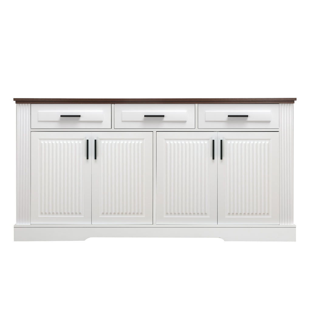 Modern Fluted Sideboard Buffet Cabinet with 4 Doors 3 Drawers, White MDF Storage Console Table for Living Room Dining Room Entryway, 63.11' L x 15.75' W x 32' H - Grand Goldman Shop
