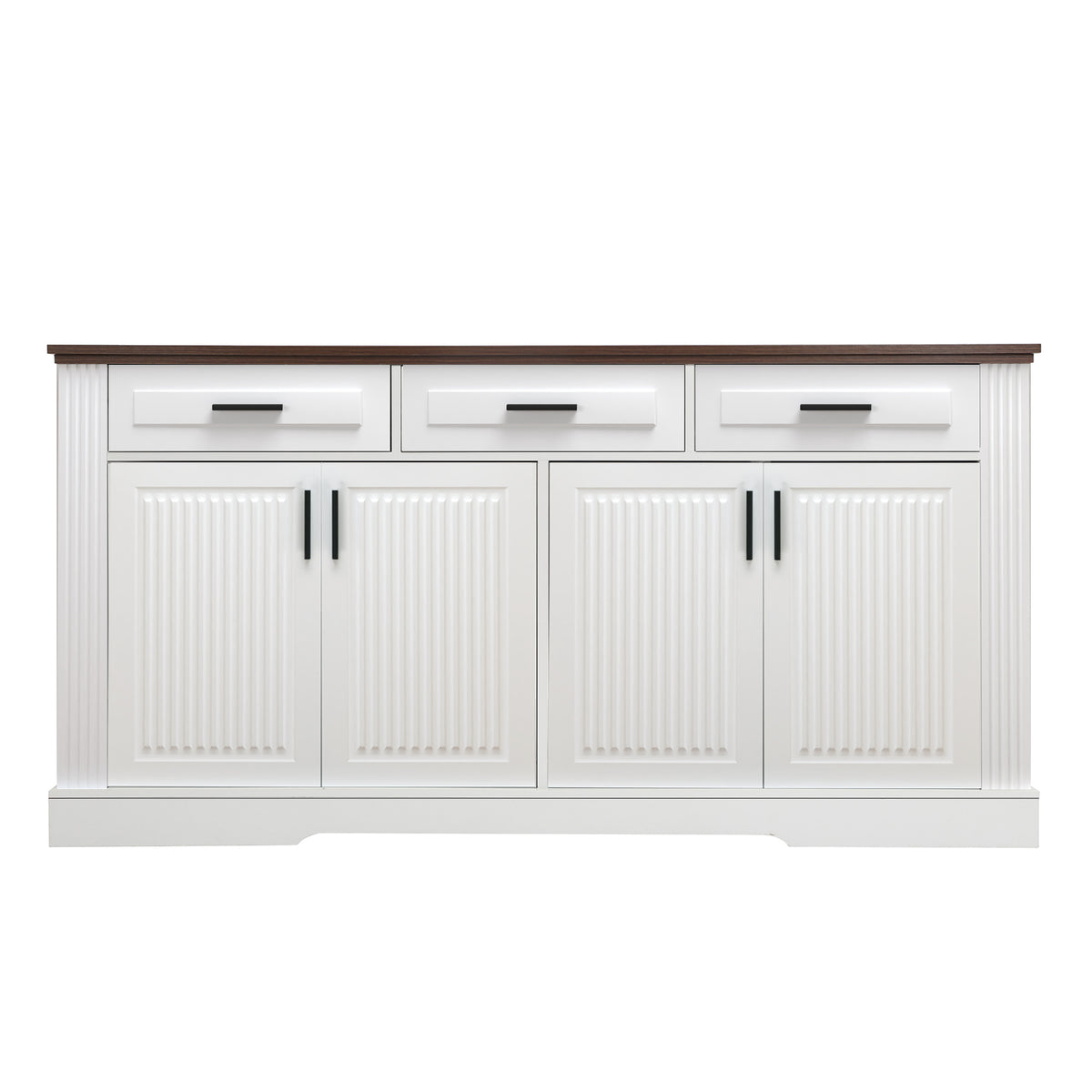 Modern Fluted Sideboard Buffet Cabinet with 4 Doors 3 Drawers, White MDF Storage Console Table for Living Room Dining Room Entryway, 63.11' L x 15.75' W x 32' H - Grand Goldman Shop
