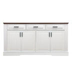 Modern Fluted Sideboard Buffet Cabinet with 4 Doors 3 Drawers, White MDF Storage Console Table for Living Room Dining Room Entryway, 63.11' L x 15.75' W x 32' H - Grand Goldman Shop