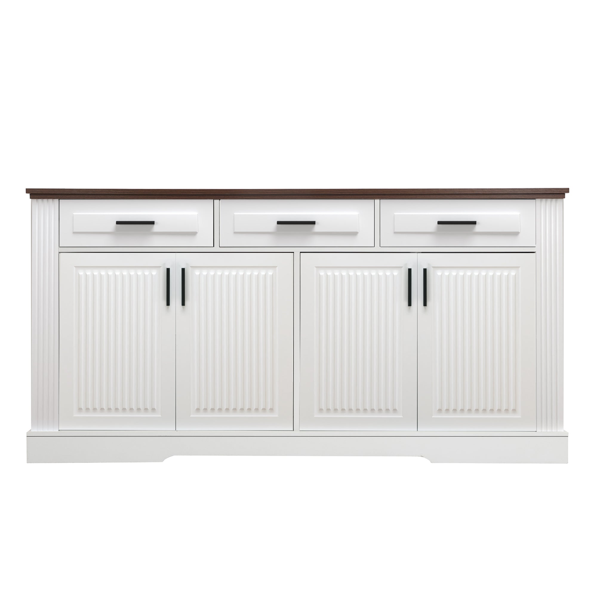 Modern Fluted Sideboard Buffet Cabinet with 4 Doors 3 Drawers, White MDF Storage Console Table for Living Room Dining Room Entryway, 63.11' L x 15.75' W x 32' H - Grand Goldman Shop