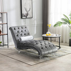 Velvet Chaise Lounge Indoor, Button-Tufted Upholstered Chaise Lounge Chair with Pillow, Silver Velvet, 63.98 Inches - Grand Goldman Shop