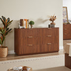 6 Drawers Dresser,55' Wide Modern Chest of Drawers Curved wave Design, Dresser TV Stand, Wood Drawer Organizer for Bedroom, Living Room, Hallway, Walnut,55.12''W x 15.75''D x 31.5''H. - Grand Goldman Shop