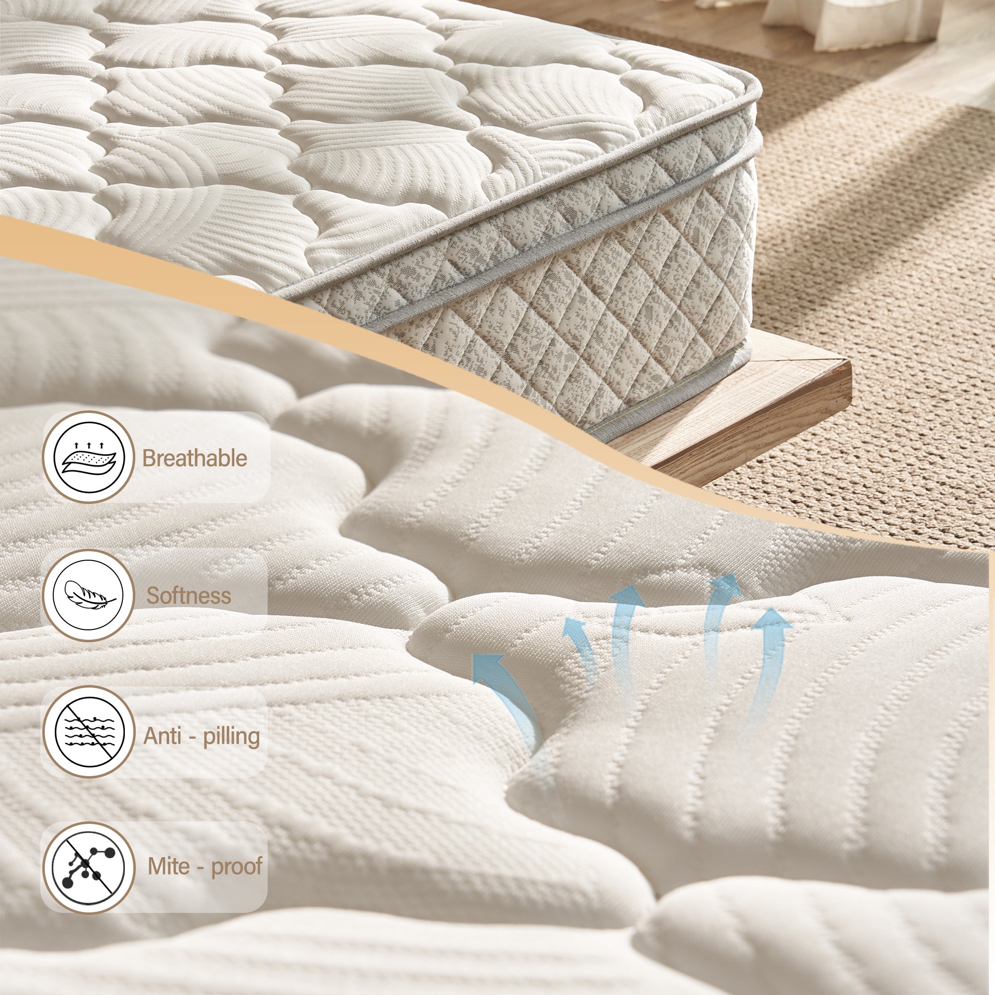 Queen Size Mattress,12 Inch Hybrid Queen Mattress in a Box with Memory Foam and Pocket Spring for Pressure Relief & Comfort Sleep & Zoned Support, Medium Firm,CertiPUR-US & OEKO-TEX - Grand Goldman Shop
