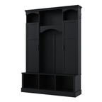 ON-TREND Modern All-in-One Hall Tree with Adjustable Shelves, Classic Arched Farmhouse Storage Bench with Dual Side Cabinets, Elegant Entryway Organizer with 7 Hooks for Mudroom, Hallway, Black - Grand Goldman Shop