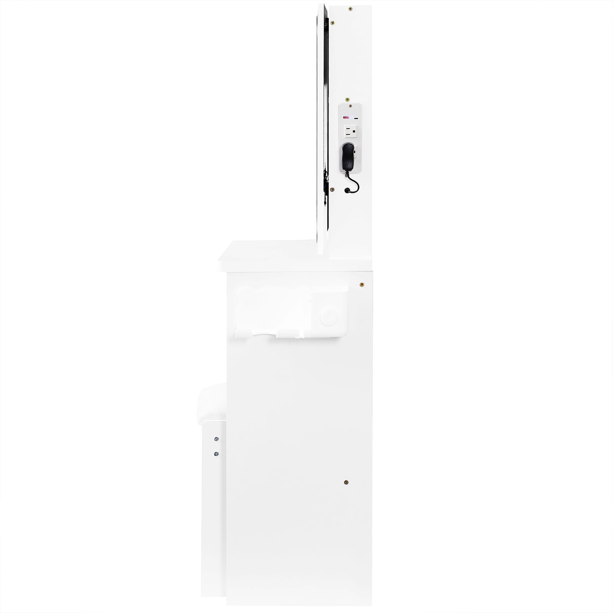 29.2' Small Size Bedside Cabinet Vanity Table + Cushioned Stool, 2 AC+2 USB Power Station, Hair dryer bracket, Extra Large Touch Control Sliding LED Mirror, 3-color Switching, EPA, GCC, UL Certificate - Grand Goldman Shop