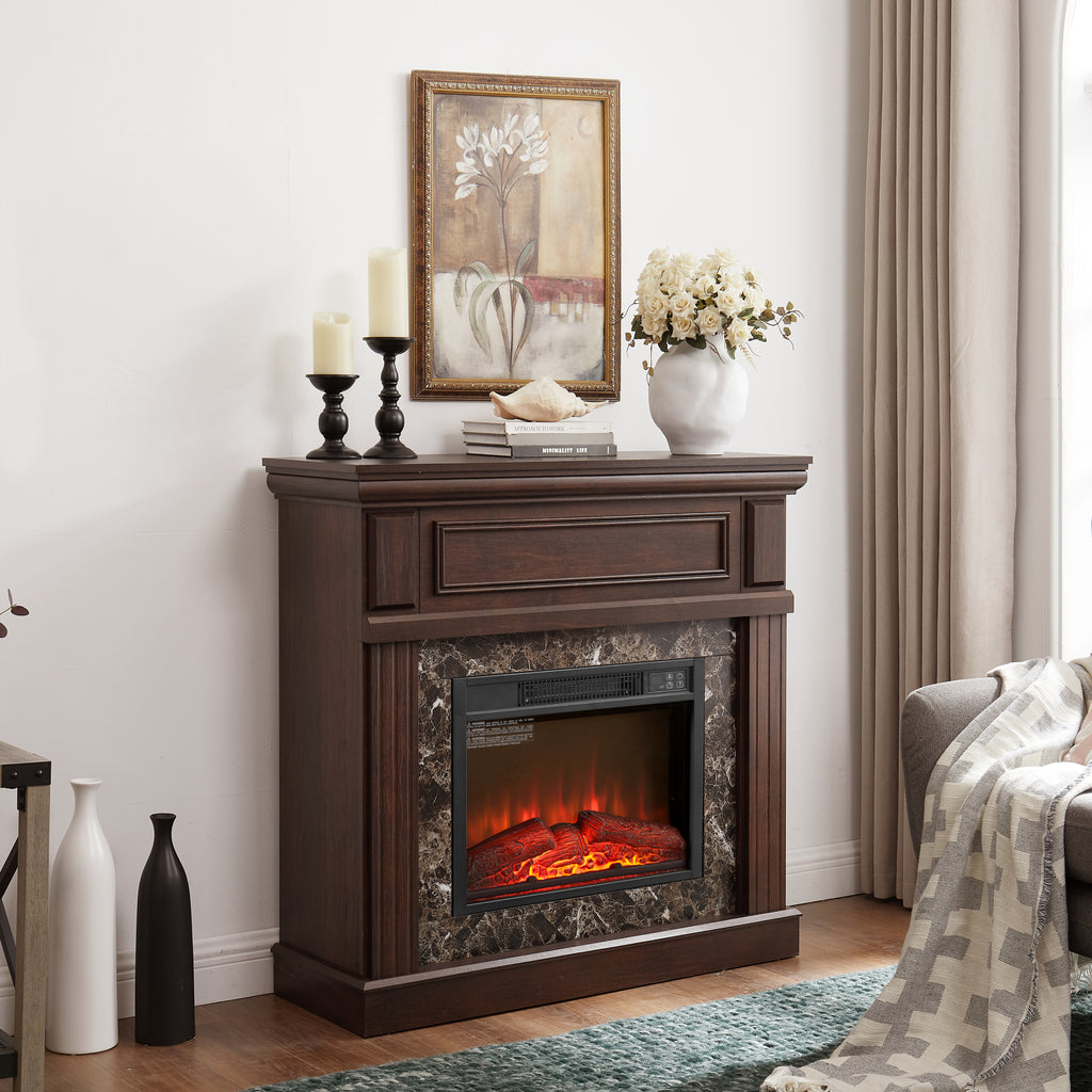 Electric Fireplace with Mantel,fireplace mantel surround with 23' Fireplace Insert, Adjustable Flame, Remote Control, Cherry,41.34'W*14'D*40'H - Grand Goldman Shop