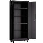 71'H Metal Garage Storage Cabinet with Wheels and Lock, Heavy Duty Rolling Metal Cabinet, 4 Adjustable Shelves (180lb Each), 