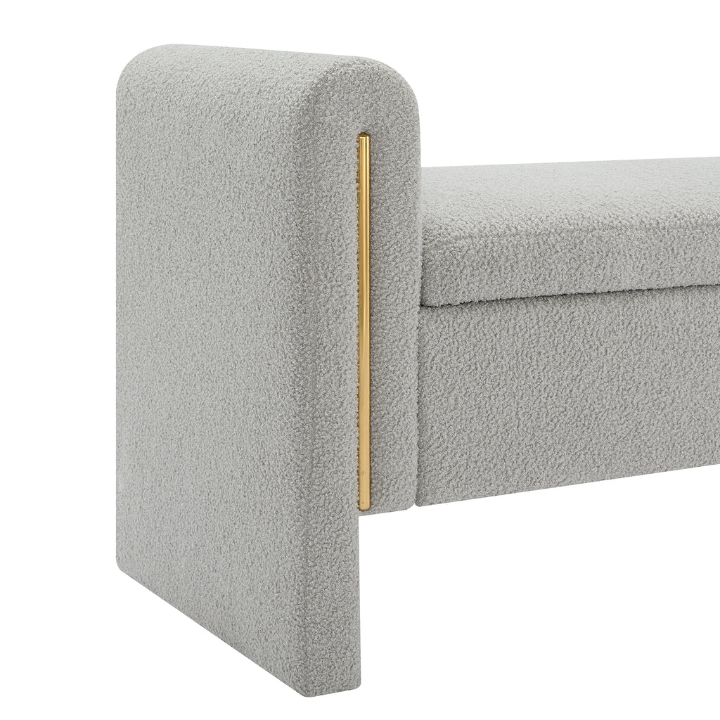 Modern Teddy Upholstered Storage Bench with Arms and Comfy Teddy Fabric in Grey - Grand Goldman Shop