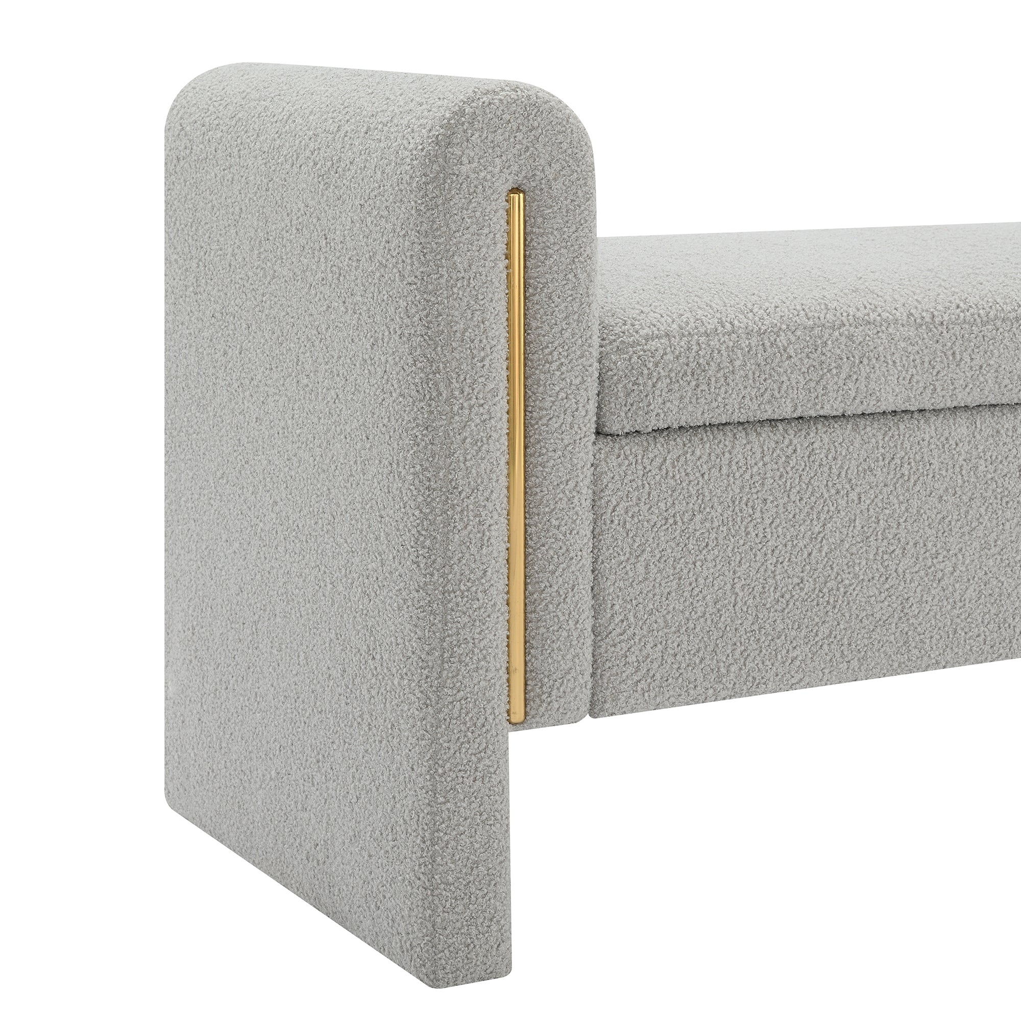 Modern Teddy Upholstered Storage Bench with Arms and Comfy Teddy Fabric in Grey - Grand Goldman Shop