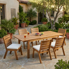 7-teiliges Outdoor-Esszimmer-Set aus Akazienholz, modernes Set mit 6 Stühlen und 1 großem Tisch, Essmöbel-Set für Rasen, Garten, Terrasse, Poolbereich, Teakholz