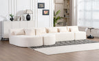 Modern Upholstered L-Shape Sofa with Chaise Lounge and Back Pillows, Beige Boucle Fabric, 144 inches - Grand Goldman Shop